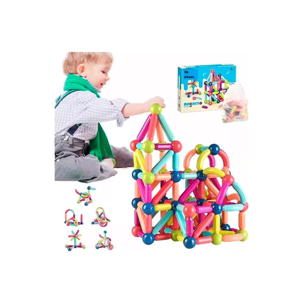 GENERICO - Juguete Didáctico Bloques De Varillas Magnéticos 36 Piezas