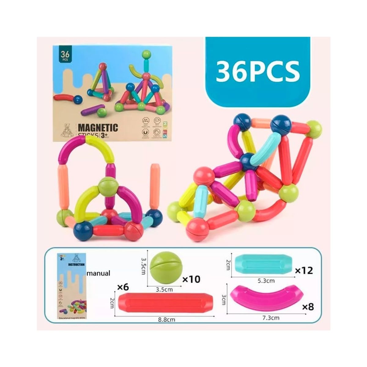GENERICO - Juguete Didáctico Bloques De Varillas Magnéticos 36 Piezas