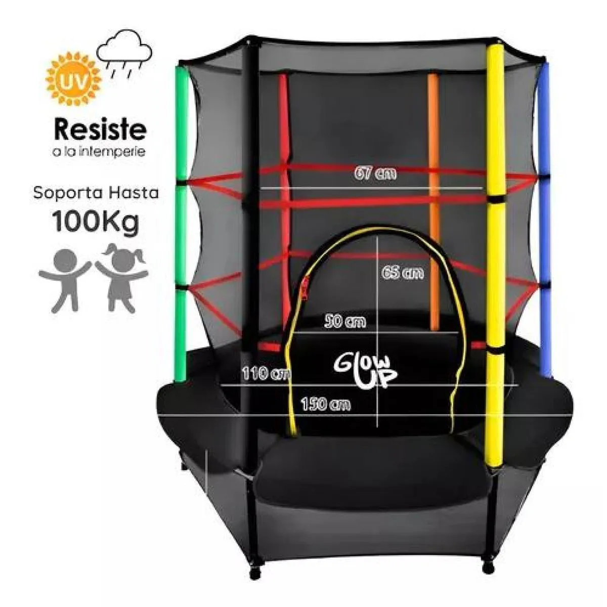 GENERICO - Cama elástica Glowup 140 m malla seguridad superior