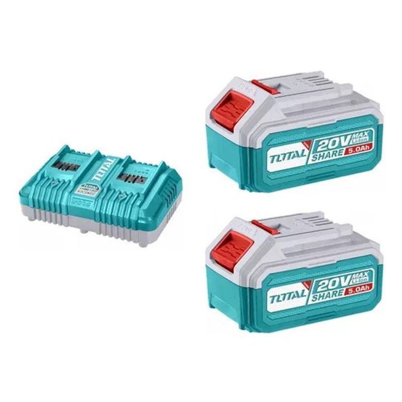 TOTAL TOOLS - Kit Cargador Doble + 2 Baterias 20v 5ah Total Tfbcpk2425