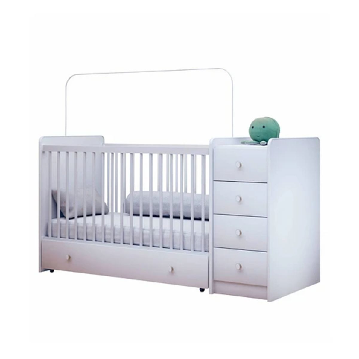 KIDSCOOL - Cuna Con Comoda Y Cajonera Top Baby Blanca