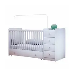 KIDSCOOL - CUNA CON COMODA Y CAJONERA BLANCO TOP BABY