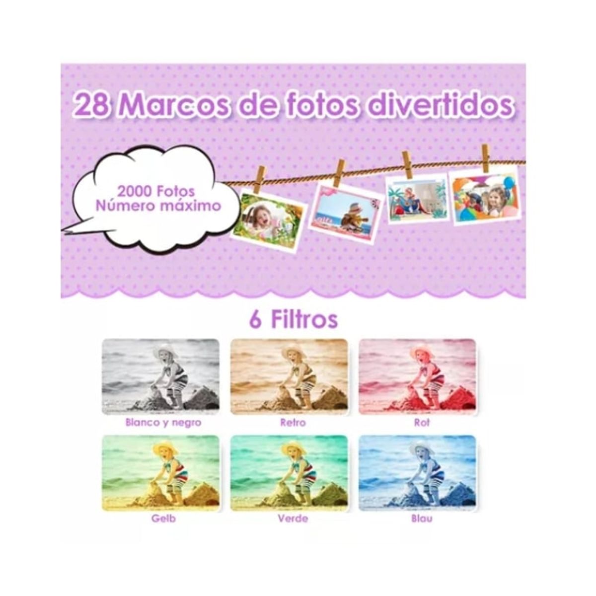 GENERICO - Mini Cámara Fotográfica Digital Para Niños Con Funda Y 32 Gb