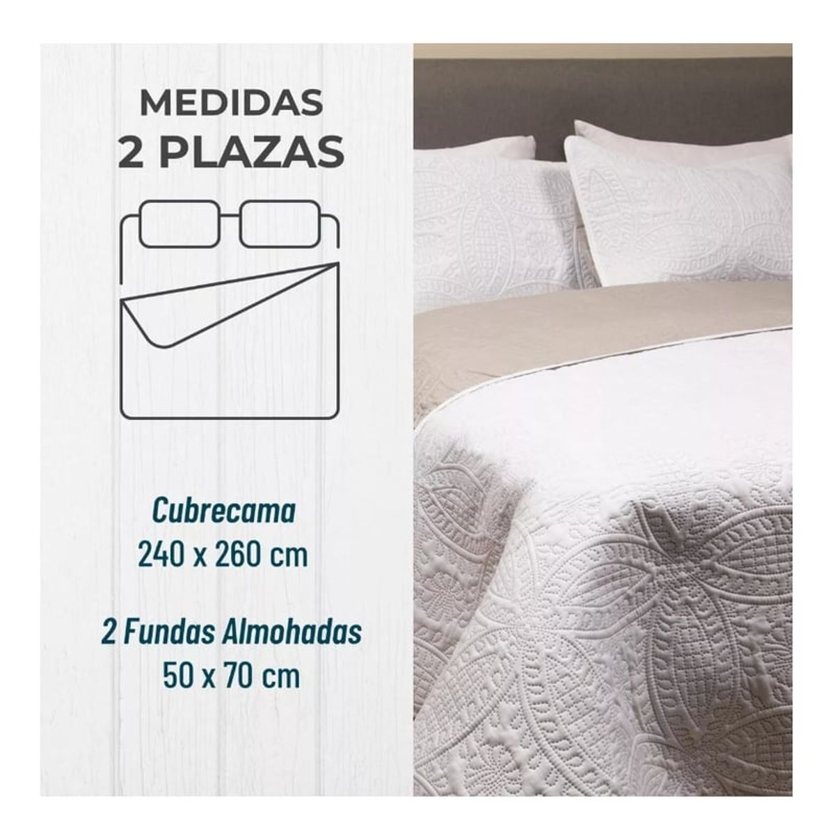 GENERICO - Cubrecama Quilt Reversible +funda Almohada 2 Plazas 240x260