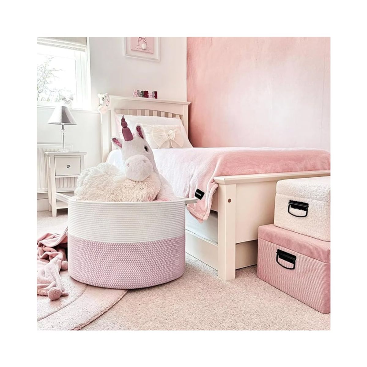 GENERICO - Cesta Canasto Para Ropa Juguetes Mantas Decoración Con Asa Rosa