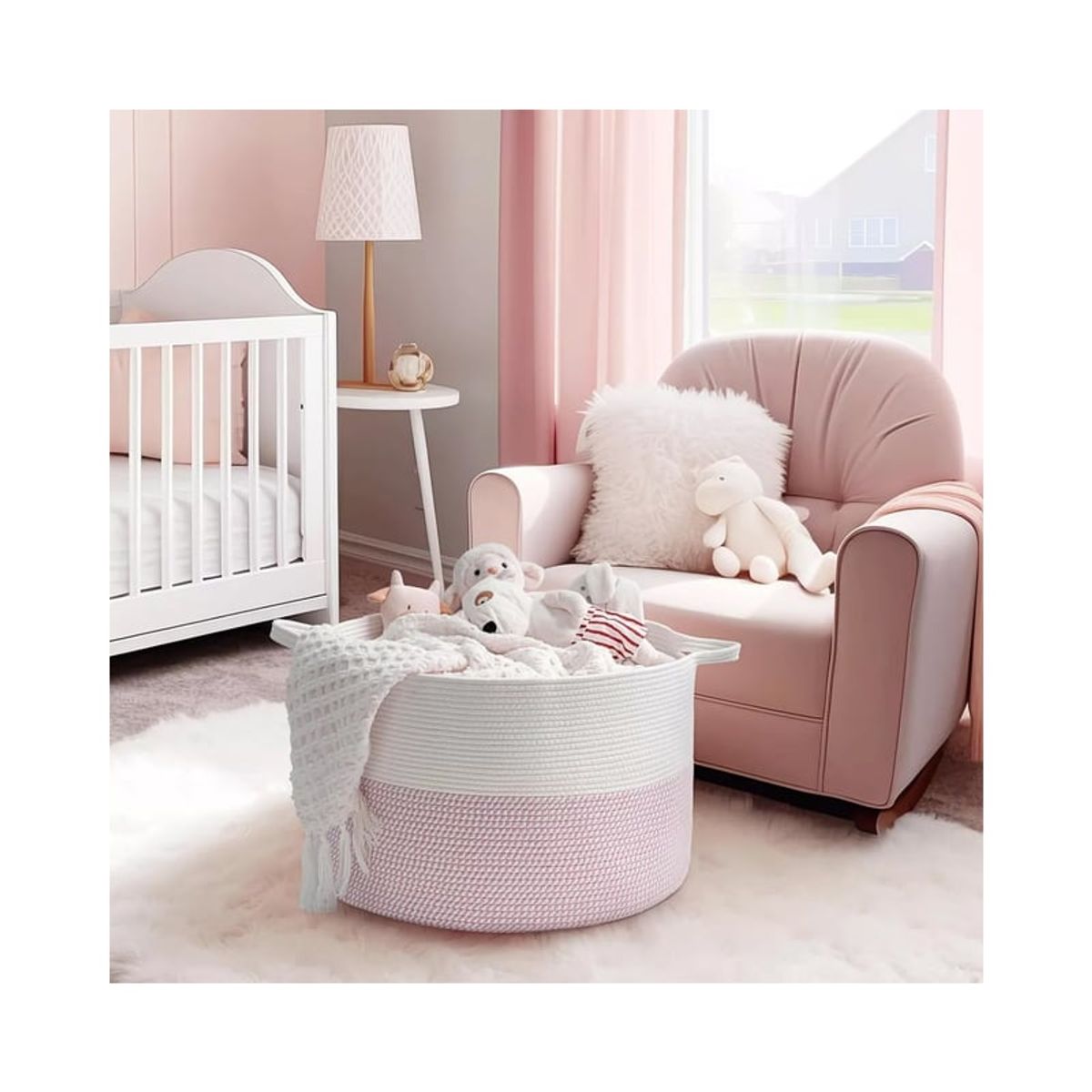 GENERICO - Cesta Canasto Para Ropa Juguetes Mantas Decoración Con Asa Rosa