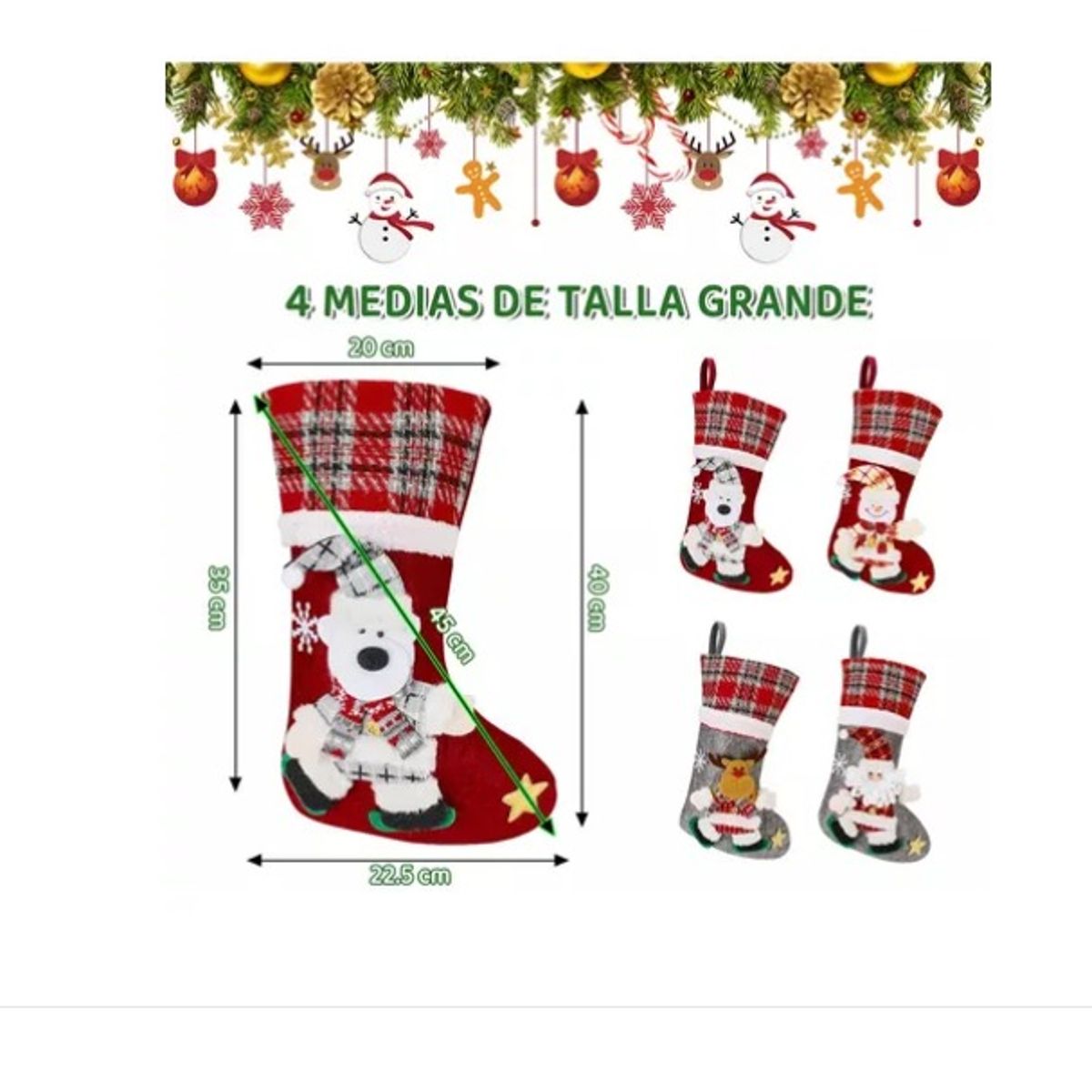GENERICO - 4pcs Bota Navideña Medias Navidad Para Colgar Regalar 40cm