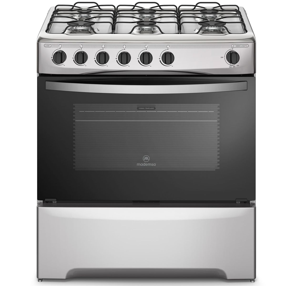 MADEMSA - Cocina a Gas 6 Platos Mademsa con LimpiaFácil y Parrillas de Alambrón M 810 T Inox