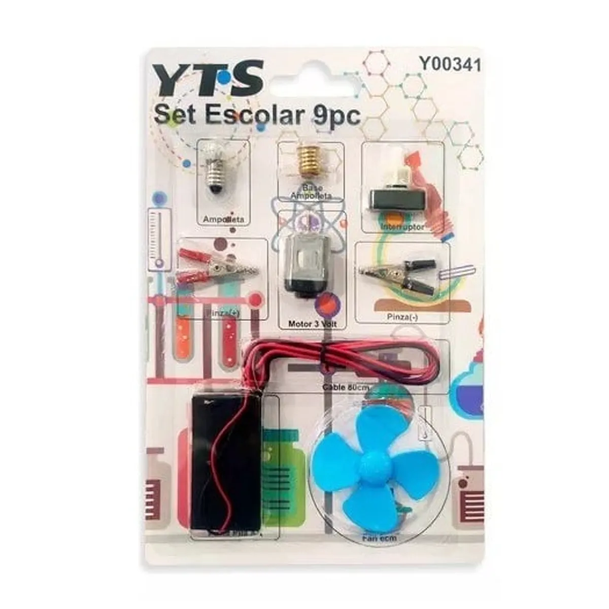 GENERICO - Kit escolar circuito motor electrico 9 Piezas + las pilas