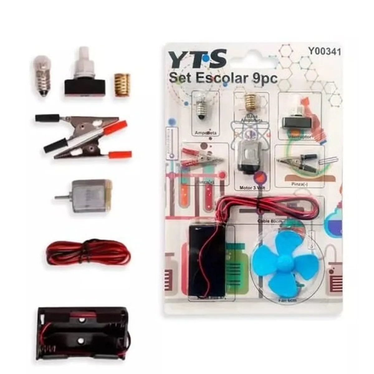 GENERICO - Kit escolar circuito motor electrico 9 Piezas + las pilas