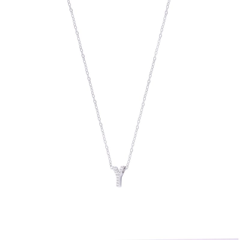 JB JOYAS BARON - Collar de Plata Esterlina 925 Dije Letra Y Circón