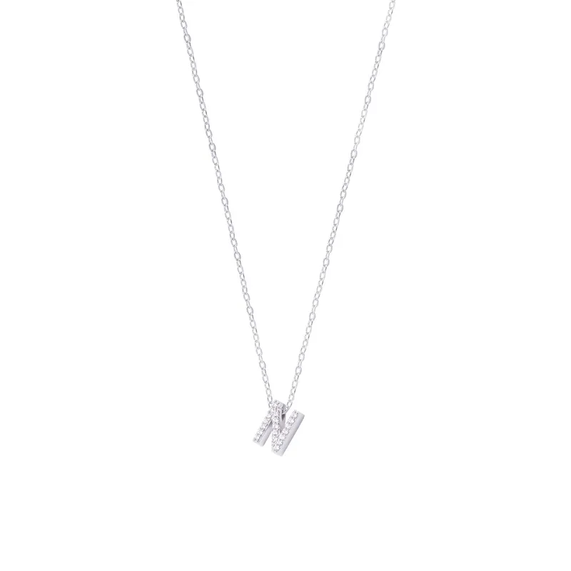 JB JOYAS BARON - Collar de Plata Esterlina 925 Dije Letra N Circón