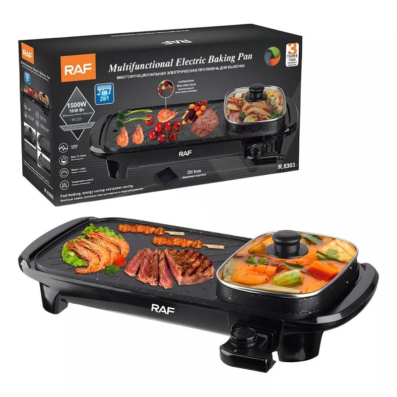 GENERICO - Asador Sartén Plancha Parrilla Eléctrico 2 En 1 Raf R.5303