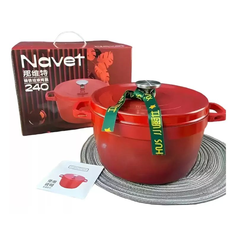 GENERICO - Olla Cacerola Cazuela Esmaltada Con Tapa Color Rojo