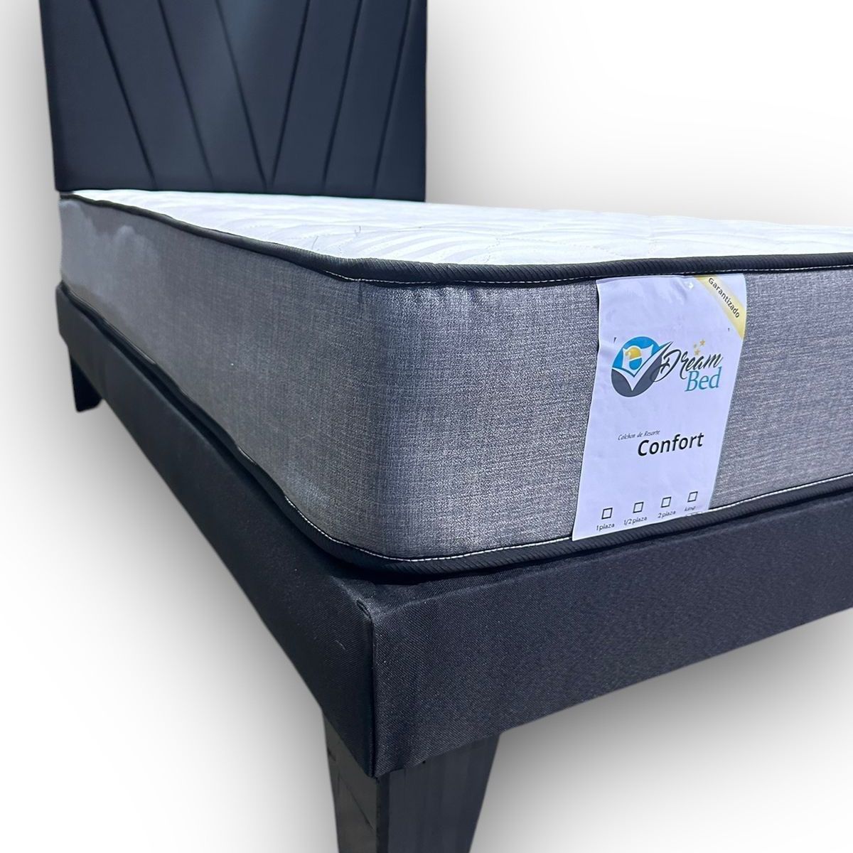 GENERICO - Cama plaza y media negra + Colchon 1.5 plazas