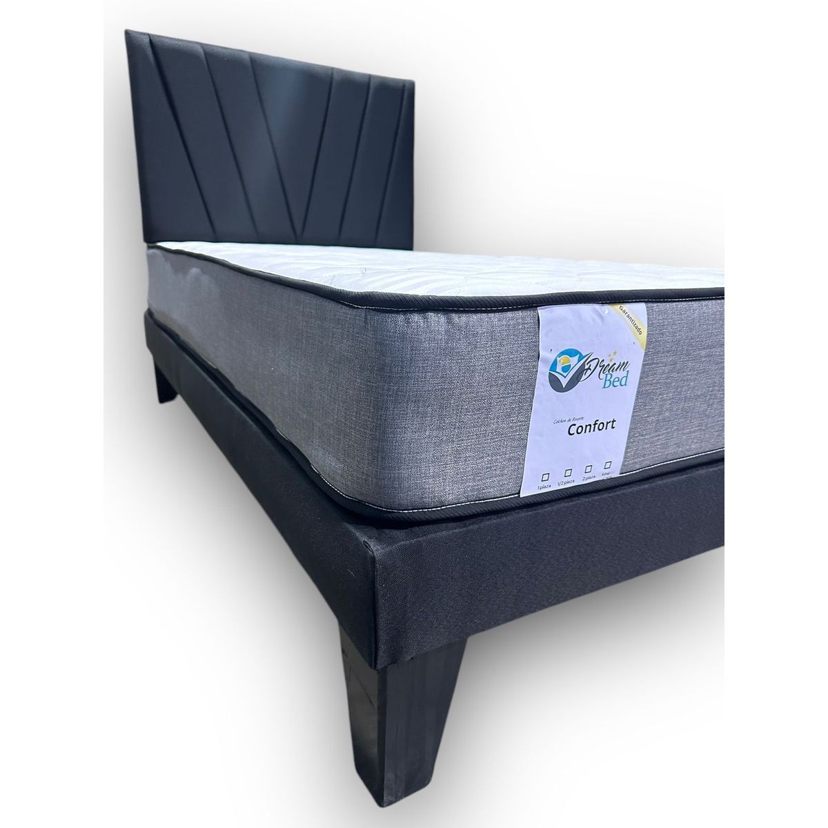 GENERICO - Cama plaza y media negra + Colchon 1.5 plazas