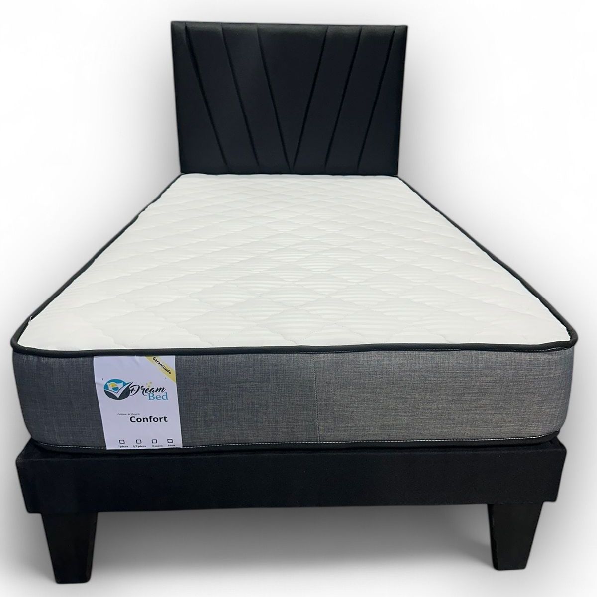 GENERICO - Cama plaza y media negra + Colchon 1.5 plazas