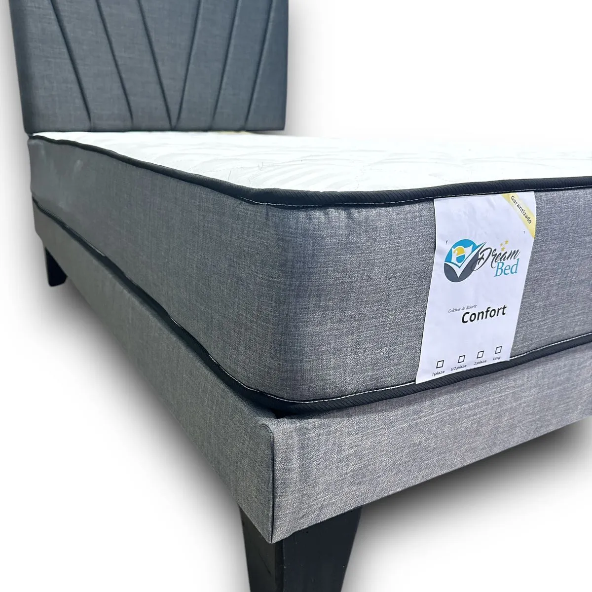 GENERICO - Cama plaza y media gris + Colchon 1.5 plazas