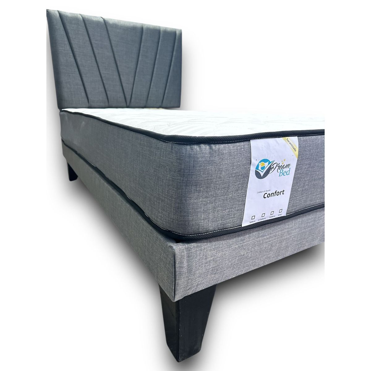 GENERICO - Cama plaza y media gris + Colchon 1.5 plazas