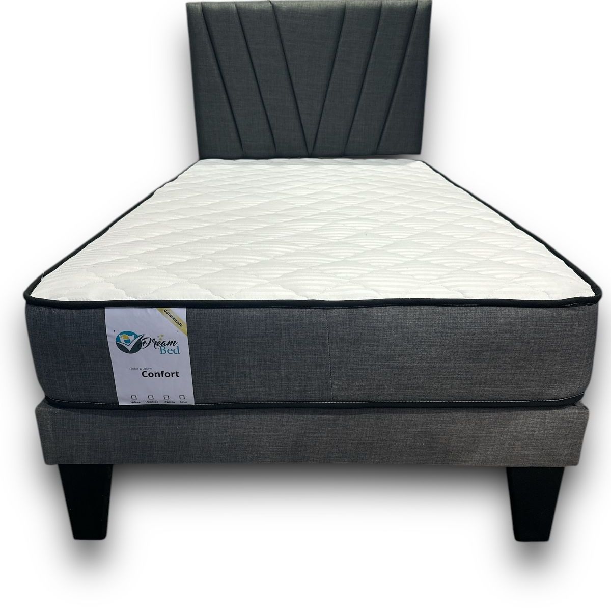 GENERICO - Cama plaza y media gris + Colchon 1.5 plazas