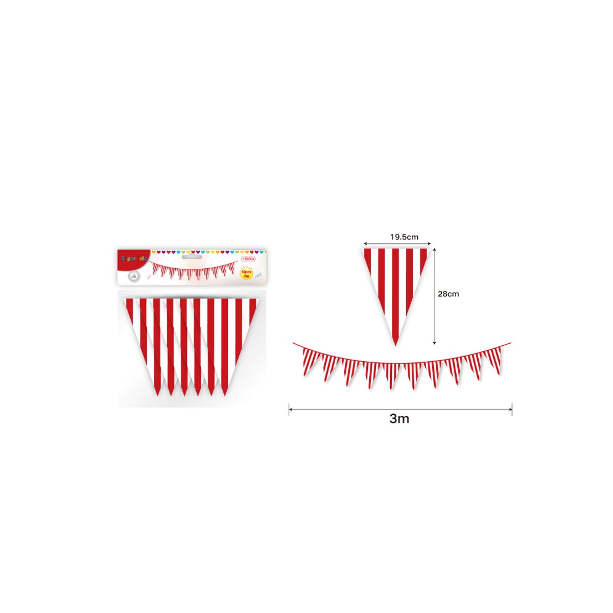 GENERICO - BANDERIN PARA FIESTA  LINEAS 10 PCS 3 M