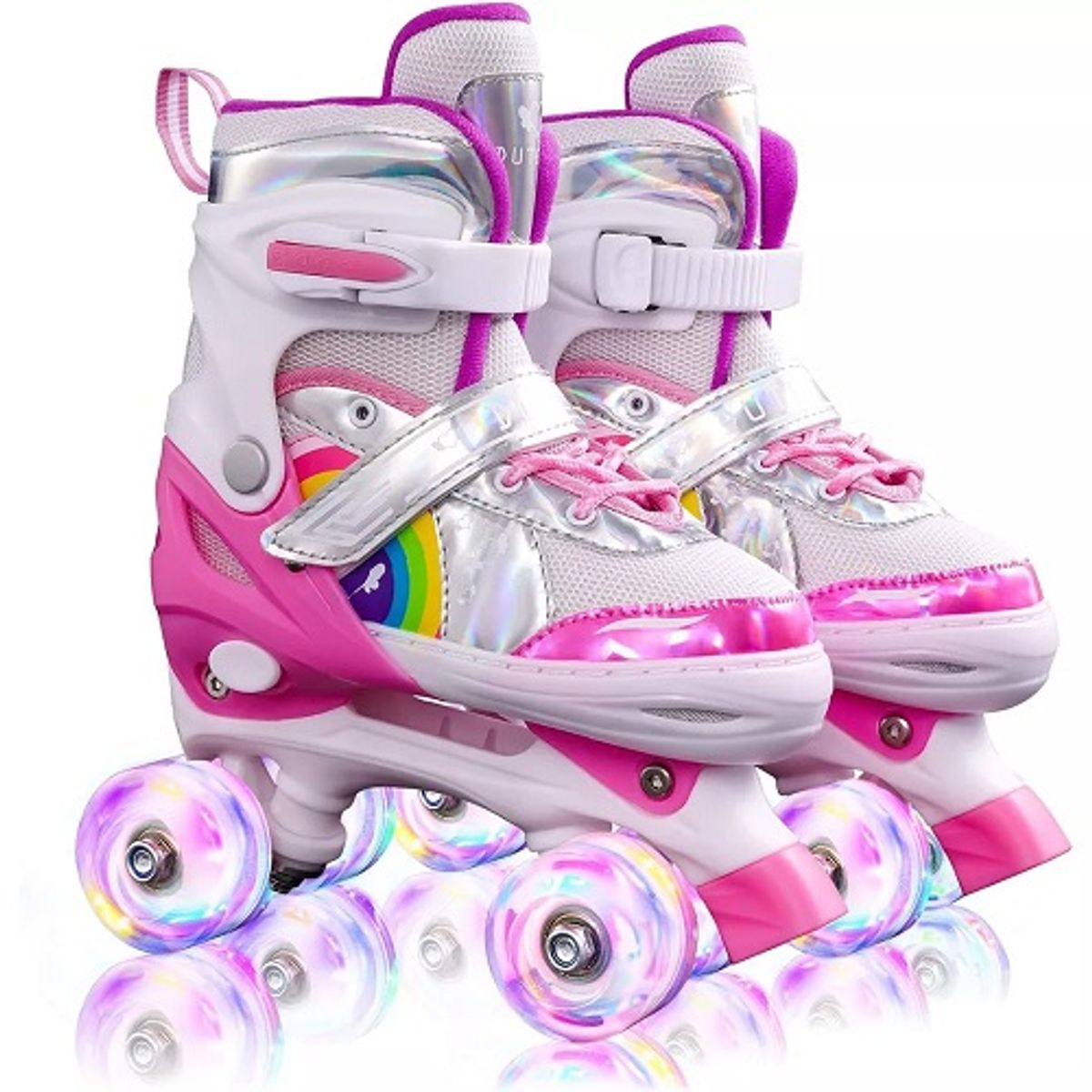 UNIBAG - Kit Patines Niña Principiante Led Con Protecciones 4 Ruedas