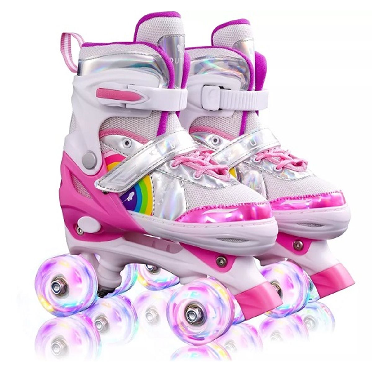 UNIBAG - Kit Patines Niña Principiante Led Con Protecciones 4 Ruedas