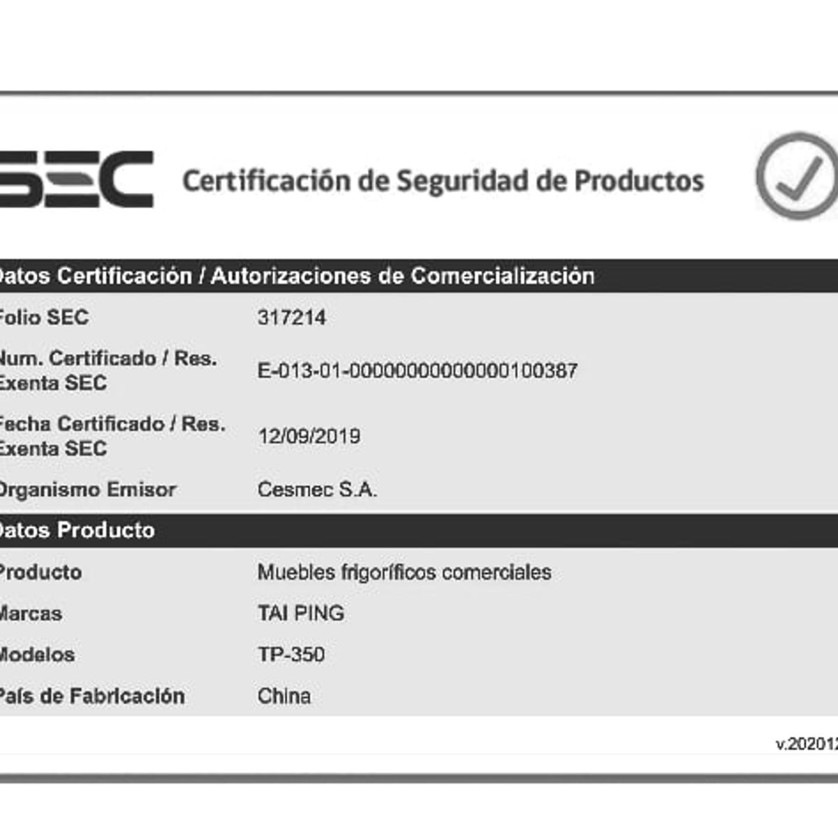 TAI PING - Visicooler Refrigerador de 350 Litros Frio Forzado Turbo Cooling