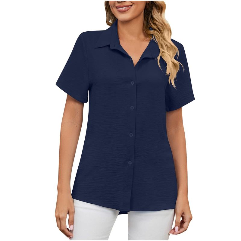 RURUTOTO - Blusa Manga Corta Básica Mujer Negro