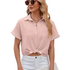 RURUTOTO - Blusa Manga Corta Gasa Mujer Negro