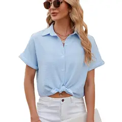 RURUTOTO - Blusa Manga Corta Gasa Mujer Negro
