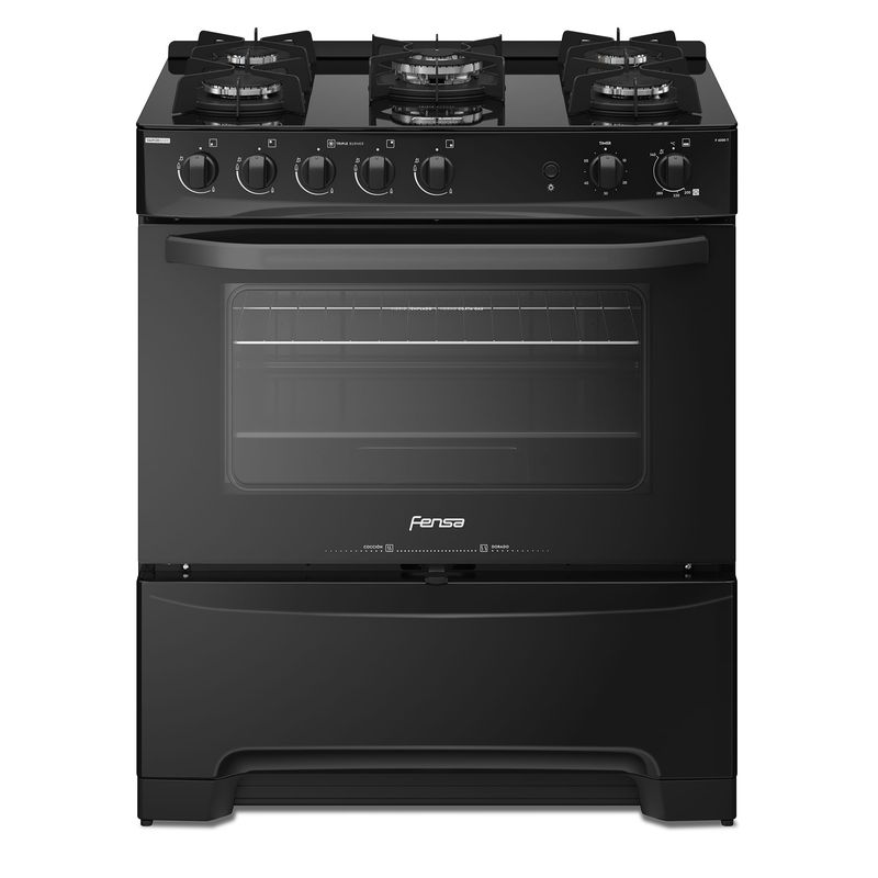 FENSA - Cocina a Gas 5 Platos Fensa Experience con VaporBake y Cubierta Vidrio F 6000 T Negra