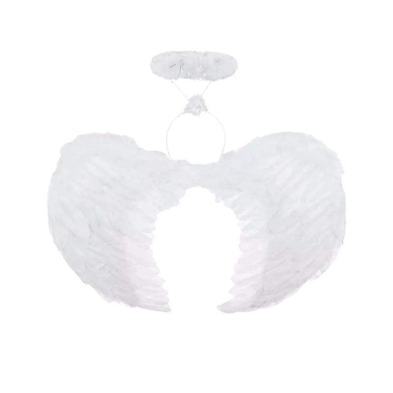 GENERICO - Disfraz de Angel Set Alas Blanco Plumas Más Aureola