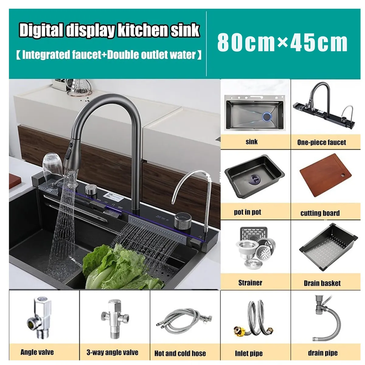 KUANGYE - Combo Lavaplato Empotrado 80x45 Con Pantalla Digital LED