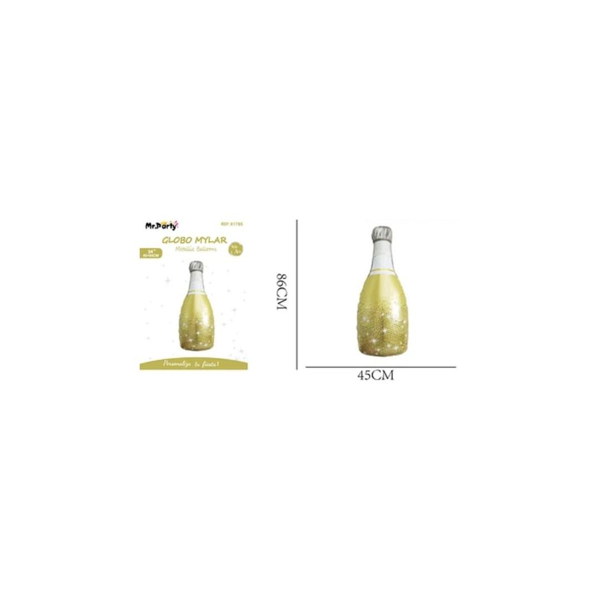 GENERICO - Globo Metálico Botella De Champán Dorado 86x45cm