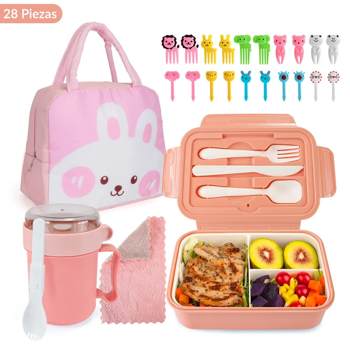 LUKOVEE - Bolso Lonchera Térmica Escolar Set 28pzs Para Niños Portátil