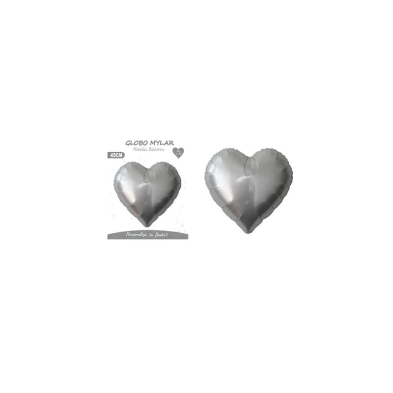 GENERICO - Globo Metálico Corazón Plateado 45cm