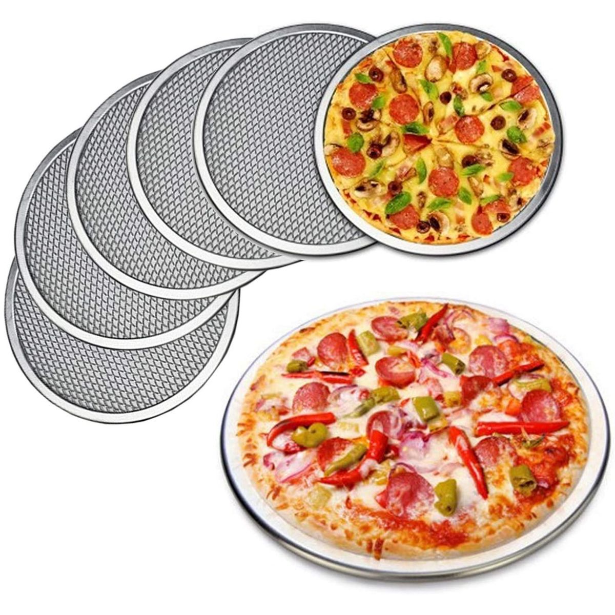 KUANGYE - 5 Pantallas De Pizza De Aluminio 38cm Hornear Pizza Rejilla