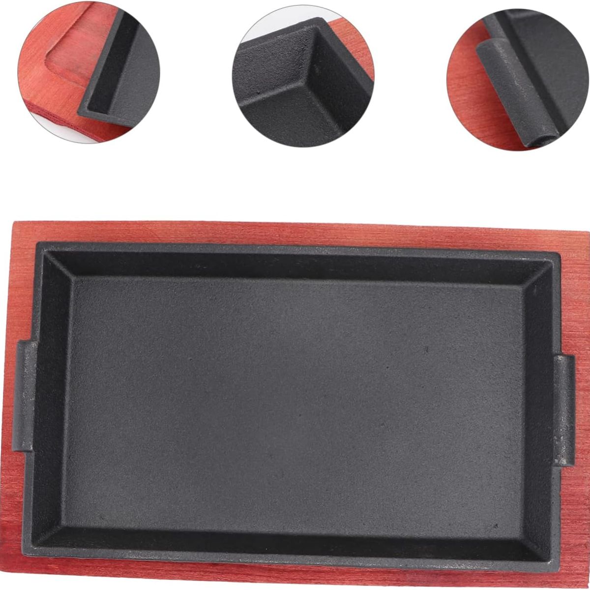 KUANGYE - Plato De Fierro Fundido Rectangular Con Base De Madera 27cm