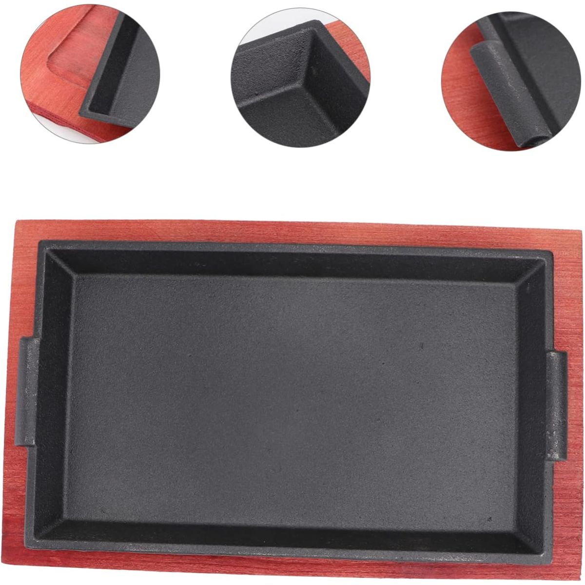 KUANGYE - Plato De Fierro Fundido Rectangular Con Base De Madera 27cm