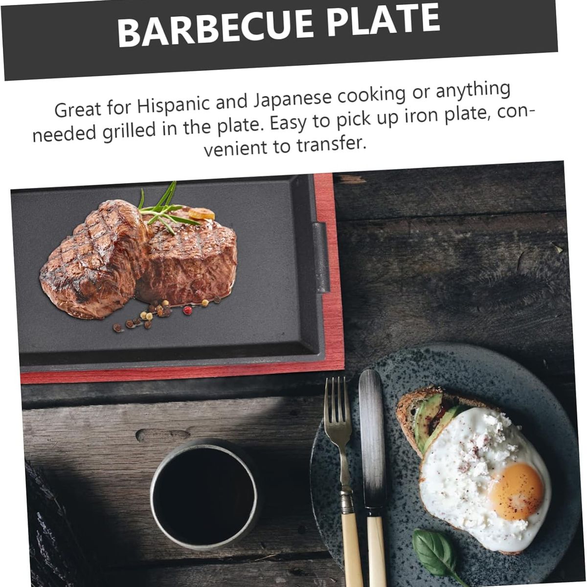 KUANGYE - Plato De Fierro Fundido Rectangular Con Base De Madera 27cm