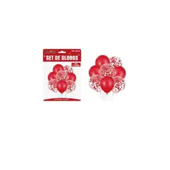 GENERICO - Set De Globos Rojo Con Confetti 8pcs