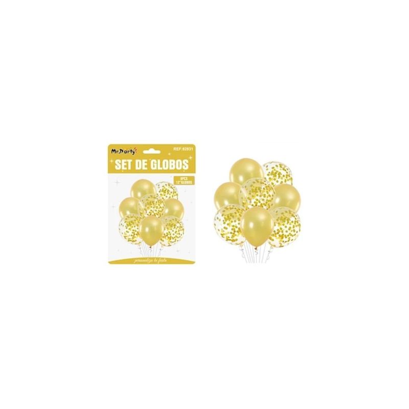 GENERICO - Set De Globos Dorado Con Confetti 8pcs