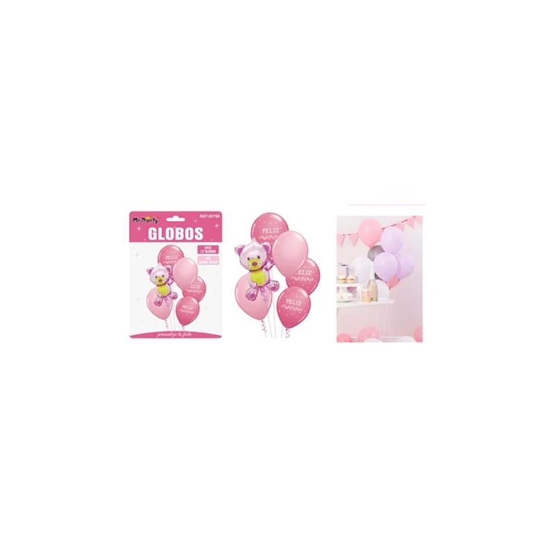 GENERICO - Set De Globos De Látex 6pcs Oso Rosado