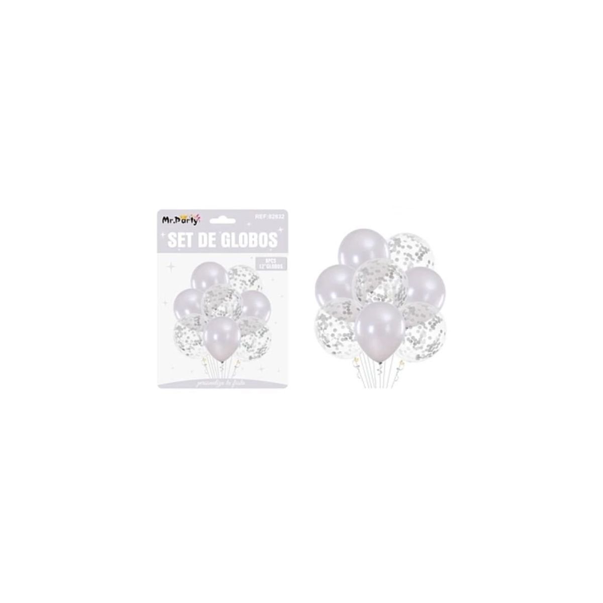 GENERICO - Set De Globos Plateado Con Confetti 8pcs