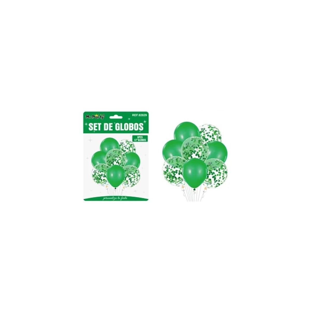 GENERICO - Set De Globos Verde Con Confetti 8pcs