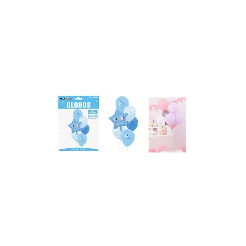 GENERICO - Set De Globos De Látex 6pcs Baby Shower Celeste
