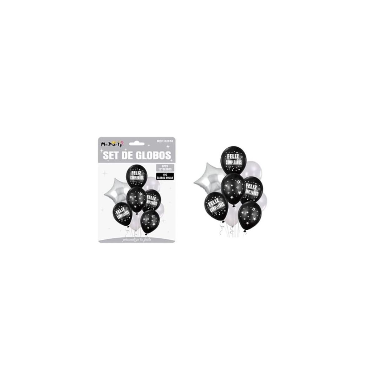GENERICO - Set Globos De Látex Plateado y Negro 9pcs