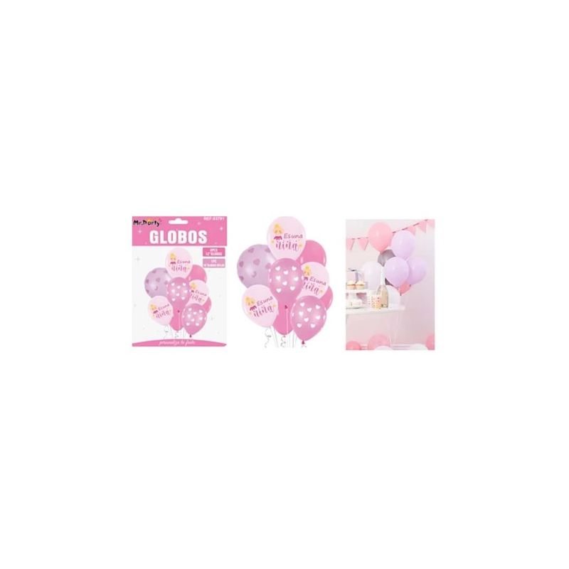 GENERICO - Set Globos Látex 9pcs Baby Shower Es Una Niña Rosado