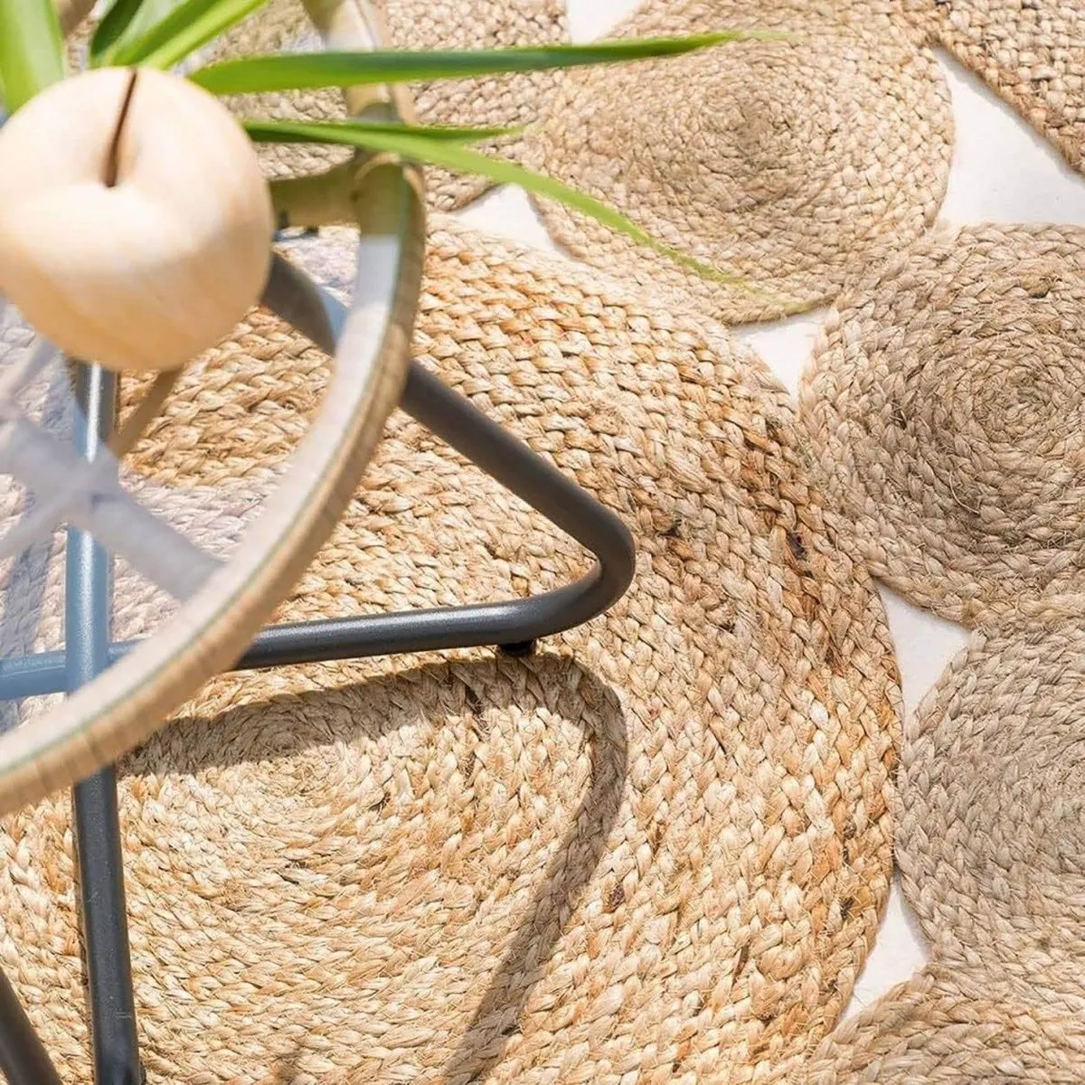 KUANGYE - Alfombra Yute Redonda 100 cm Decoración Living